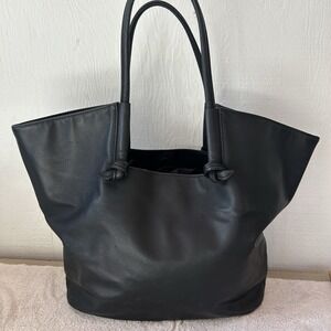 Anthropologie Kaitlyn Knotted Tote Bag Black Vegan Leather Magnetic Large